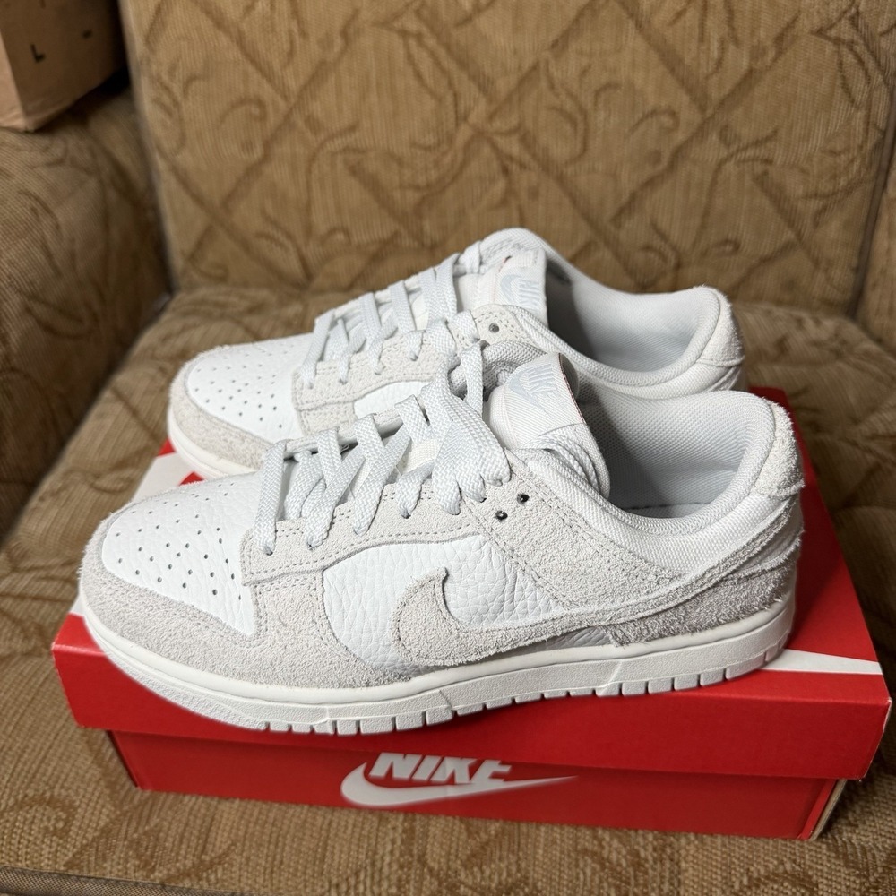 Nike Women's Dunk Low Suede Leather Summit White Photon Dust HJ5777-100 Size 6.5